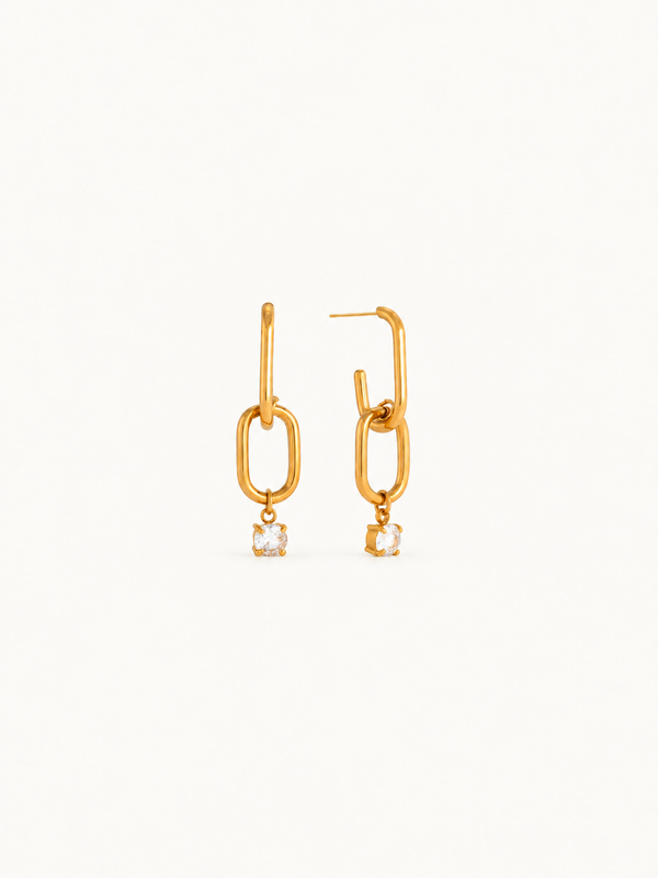 Brigitte Crystal Link Drop Earrings – Small Link Gold