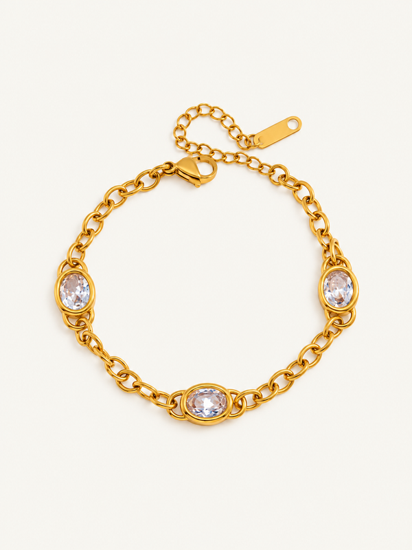 Cassandre Oval Stone Chain Bracelet — Clear