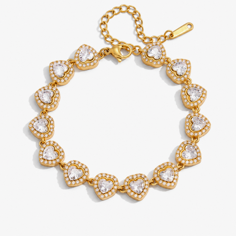 Cecile Crystal Tennis & Halo Heart Bracelet — Halo Heart
