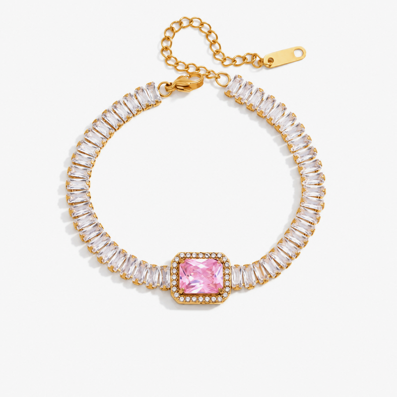 Cecile Crystal Tennis & Halo Heart Bracelet — Pink Accent