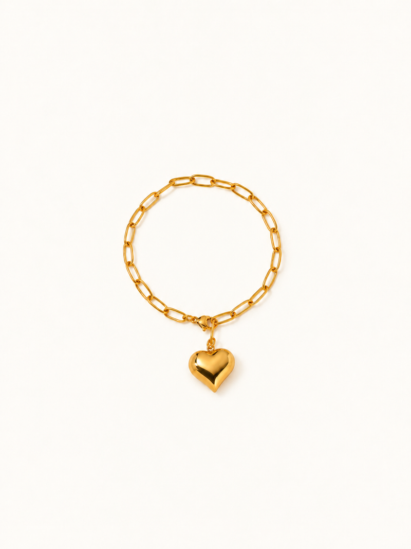 Claudine Puffed Heart Paperclip Chain – Bracelet