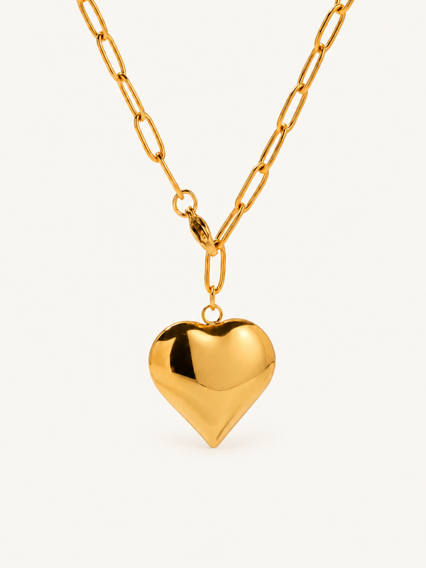 Claudine Puffed Heart Paperclip Chain – Necklace