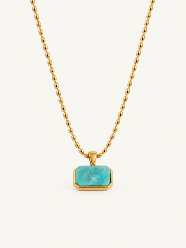 Colombine Rectangle Stone Pendant Necklace – Turquoise
