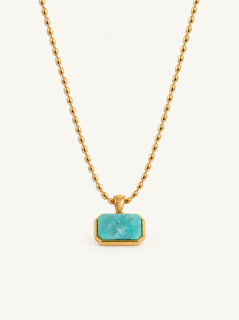 Colombine Rectangle Stone Pendant Necklace – Turquoise