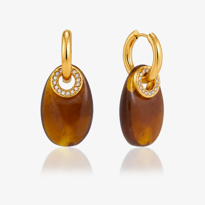 Corentine Oval Resin Drop Earrings — Brown