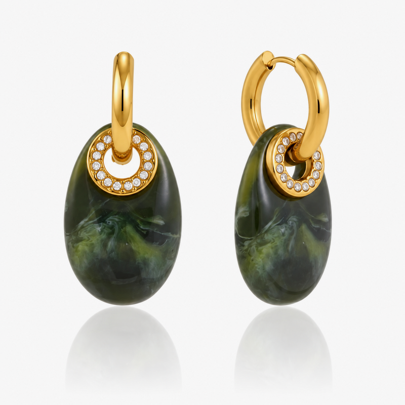 Corentine Oval Resin Drop Earrings — Green