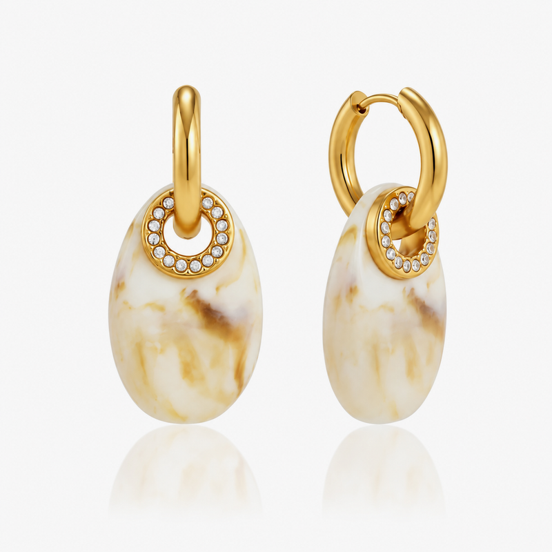 Corentine Oval Resin Drop Earrings — White