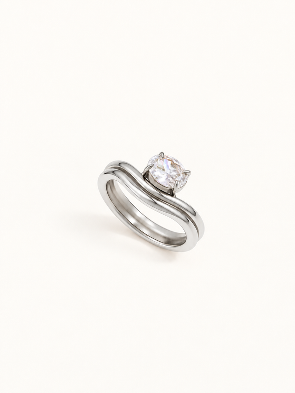 Diane Double Wave Crystal Ring - Silver clean variation image