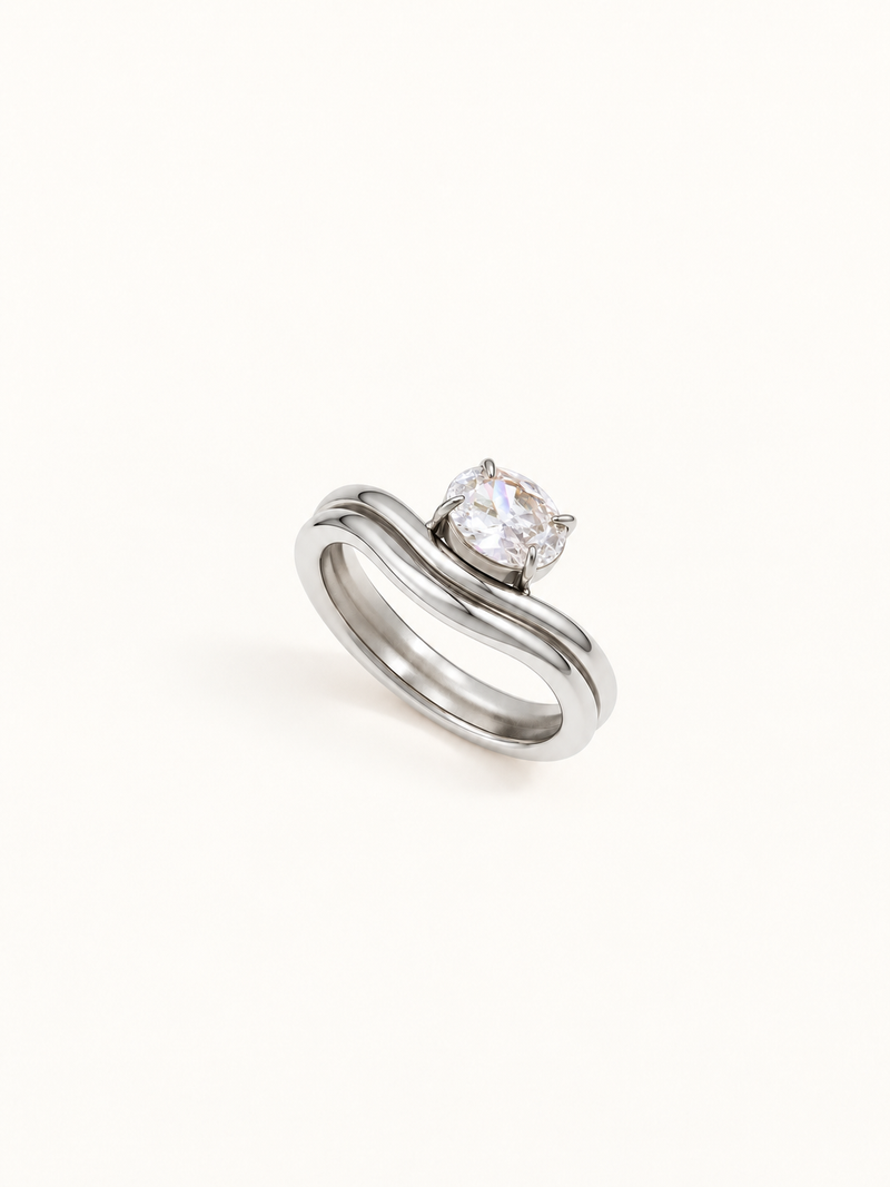 Diane Double Wave Crystal Ring - Silver clean variation image