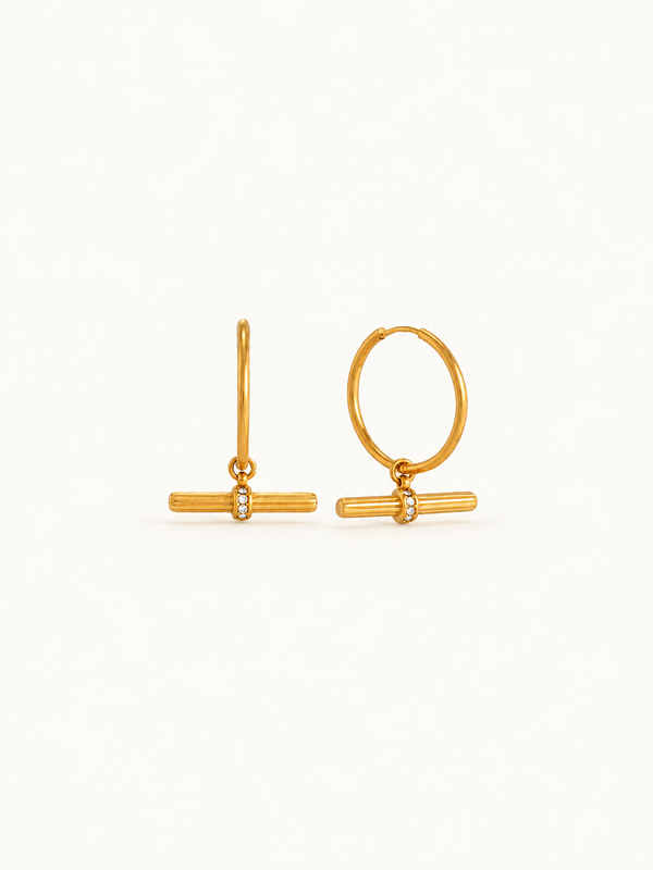 Eleonore T-Bar Hoop Earrings - Gold clean variation image