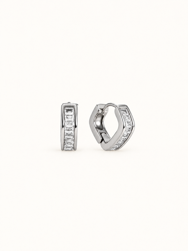 Emeline Baguette Huggie Hoop Earrings - Silver clean variation image