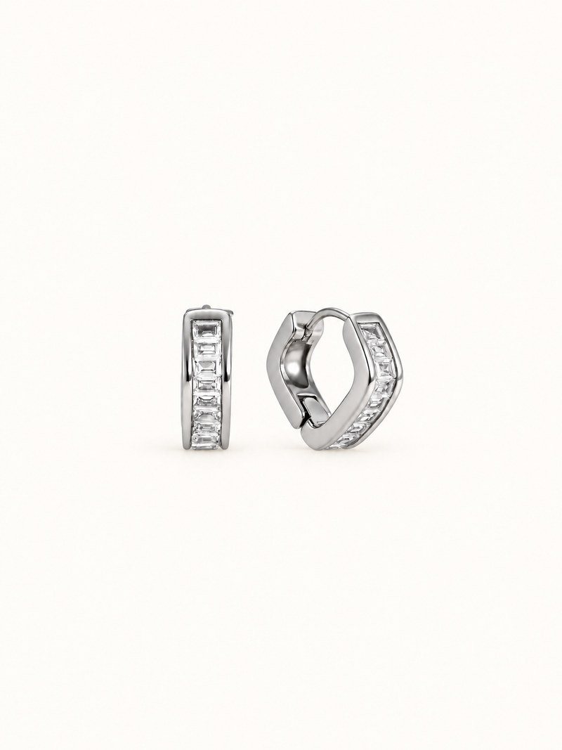 Emeline Baguette Huggie Hoop Earrings - Silver clean variation image