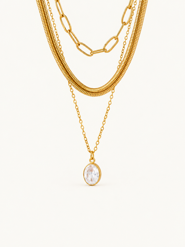 Emilie Triple-Layer Oval Pendant Necklace - Gold clean variation image