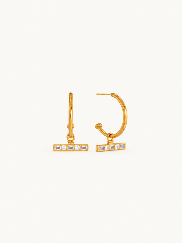 Eugenie C-Hoop Crystal T-Bar Earrings - Gold clean variation image