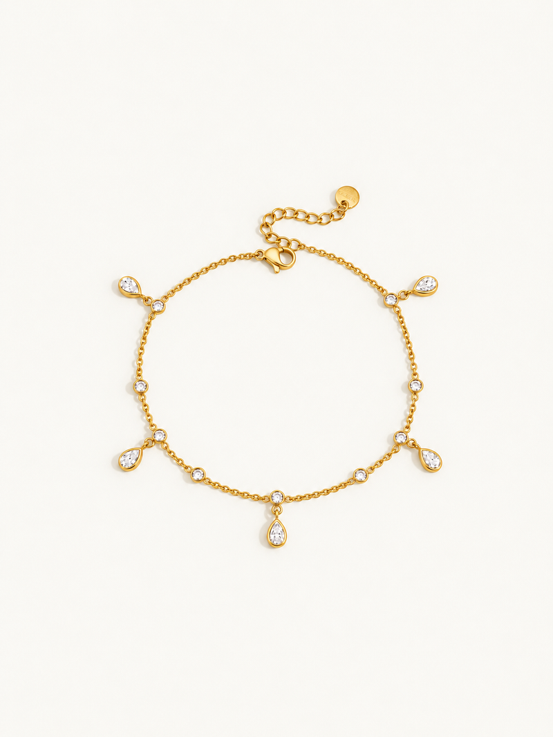 Faye Crystal Station Anklet – Hanging Drops