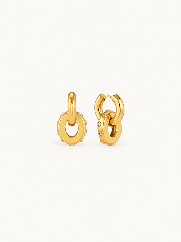 Florianne Studded Double Circle Drop Earrings - Gold clean variation image