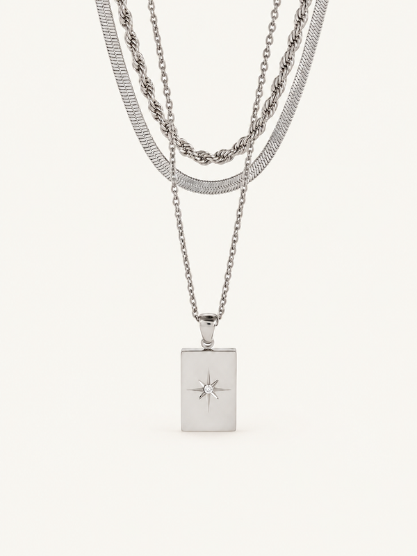 Francoise Triple Layer Star Tag Necklace - Silver clean variation image