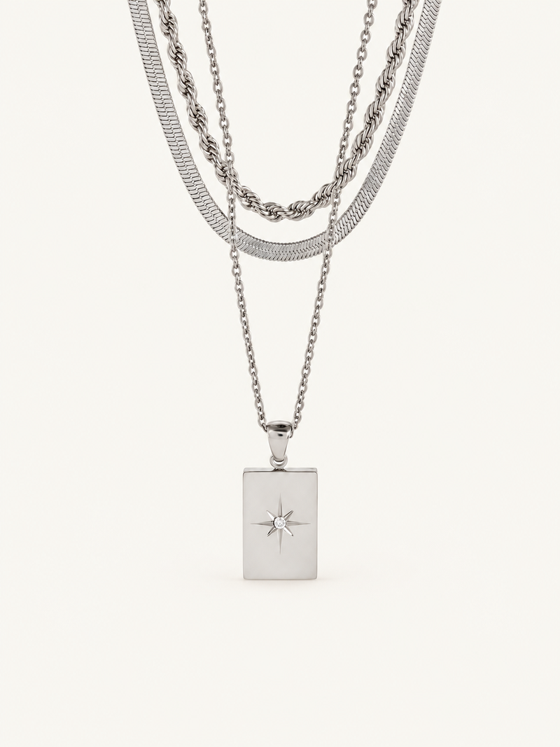 Francoise Triple Layer Star Tag Necklace - Silver clean variation image