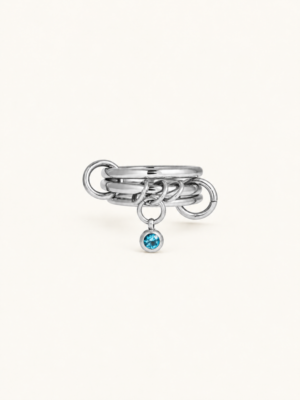 Frederique Linked Triple Band Charm Ring - Silver Blue Stone clean variation image
