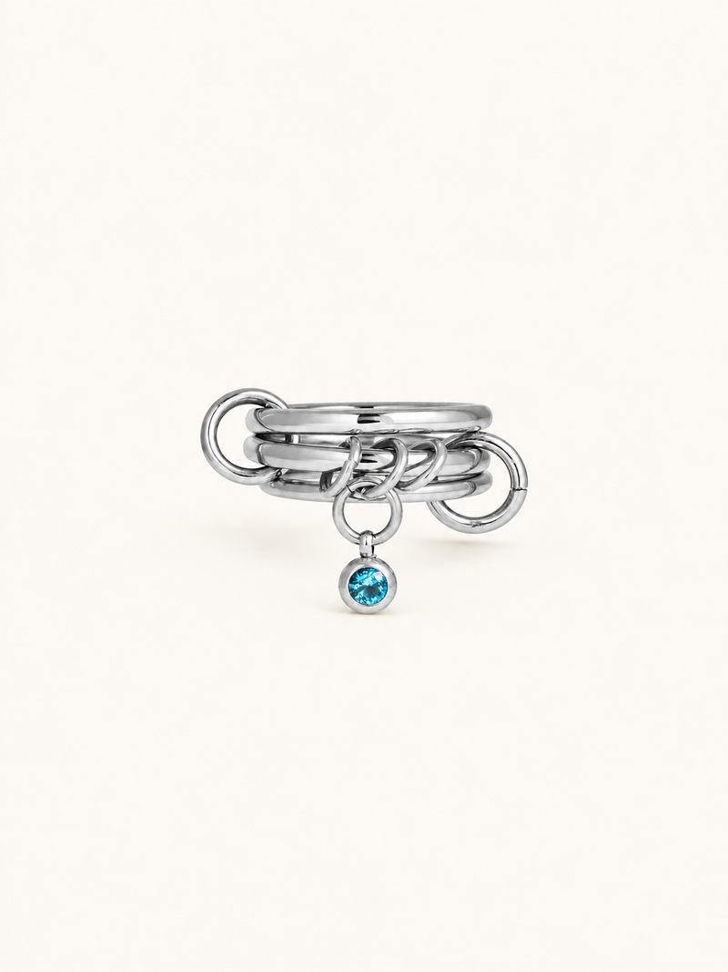 Frederique Linked Triple Band Charm Ring - Silver Blue Stone clean variation image