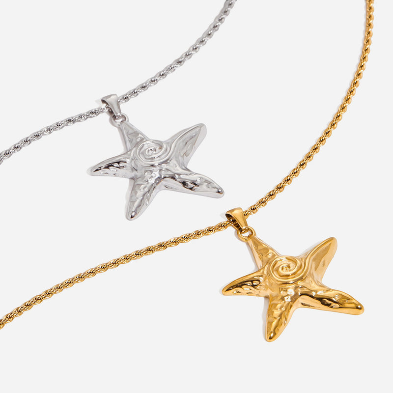 Starfish pendants on rope chains in silver tone and gold tone