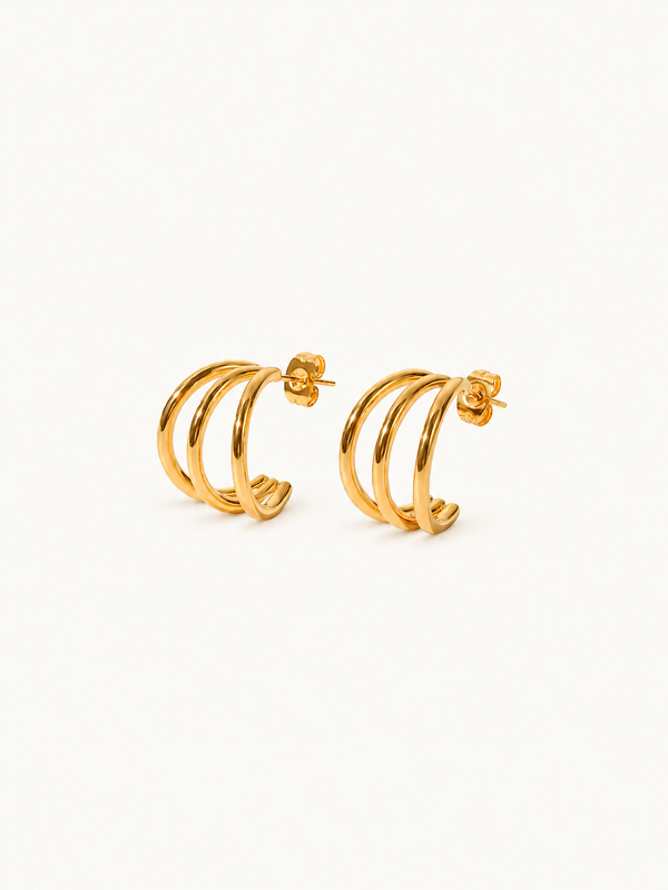 Henriette Triple-Band Hoop Earrings - Gold clean variation image