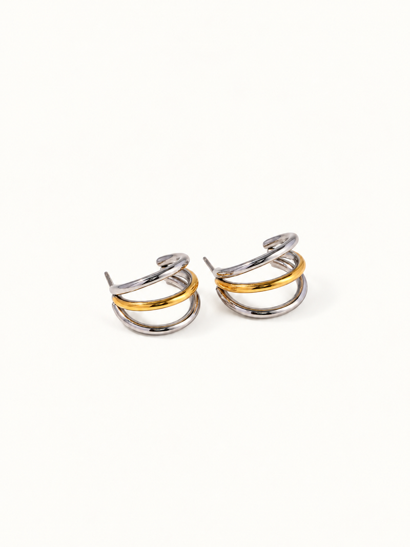 Henriette Triple-Band Hoop Earrings - Two-Tone clean variation image