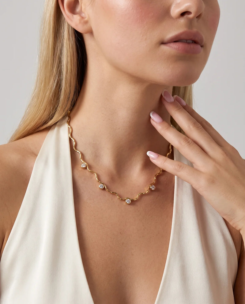Eloise Wavy Chain Stone Station Necklace