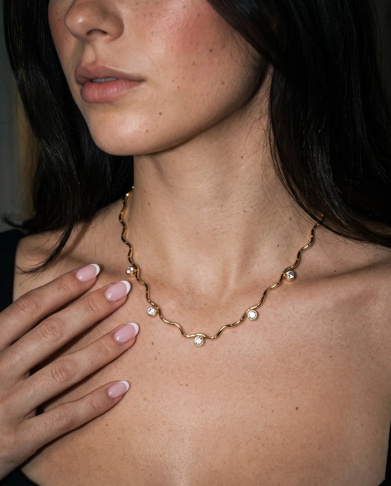 Eloise Wavy Chain Stone Station Necklace