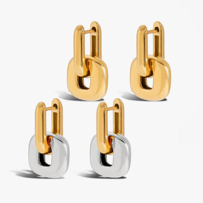 Four chunky link earrings in gold-tone and two-tone finishes