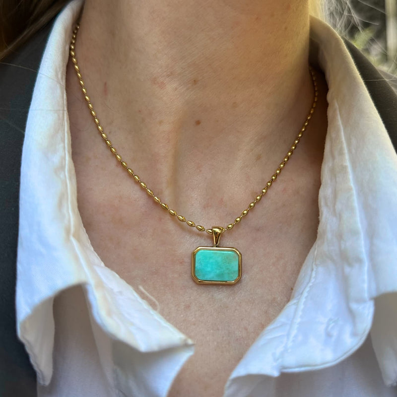 Colombine Rectangle Stone Pendant Necklace – Turquoise
