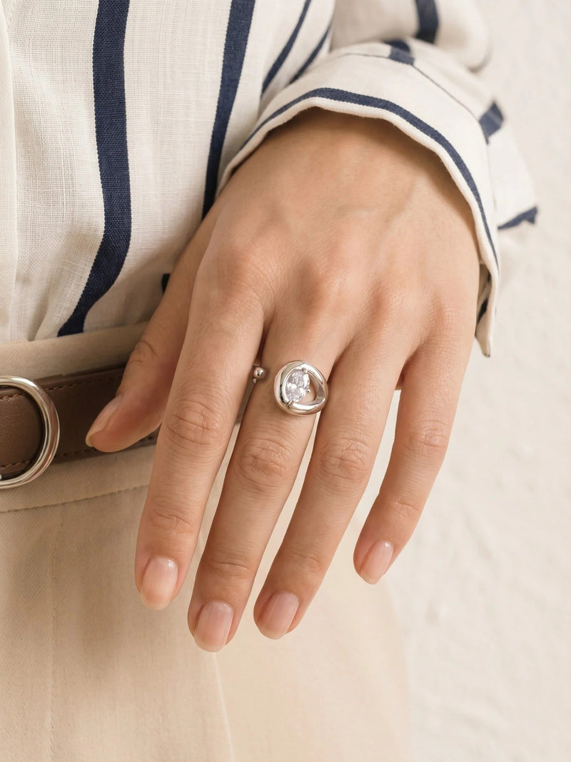 Ariane Teardrop Crystal Ring – Silver