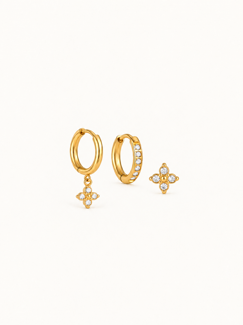 Julienne Flower Trio Earrings - Gold Clear clean variation image
