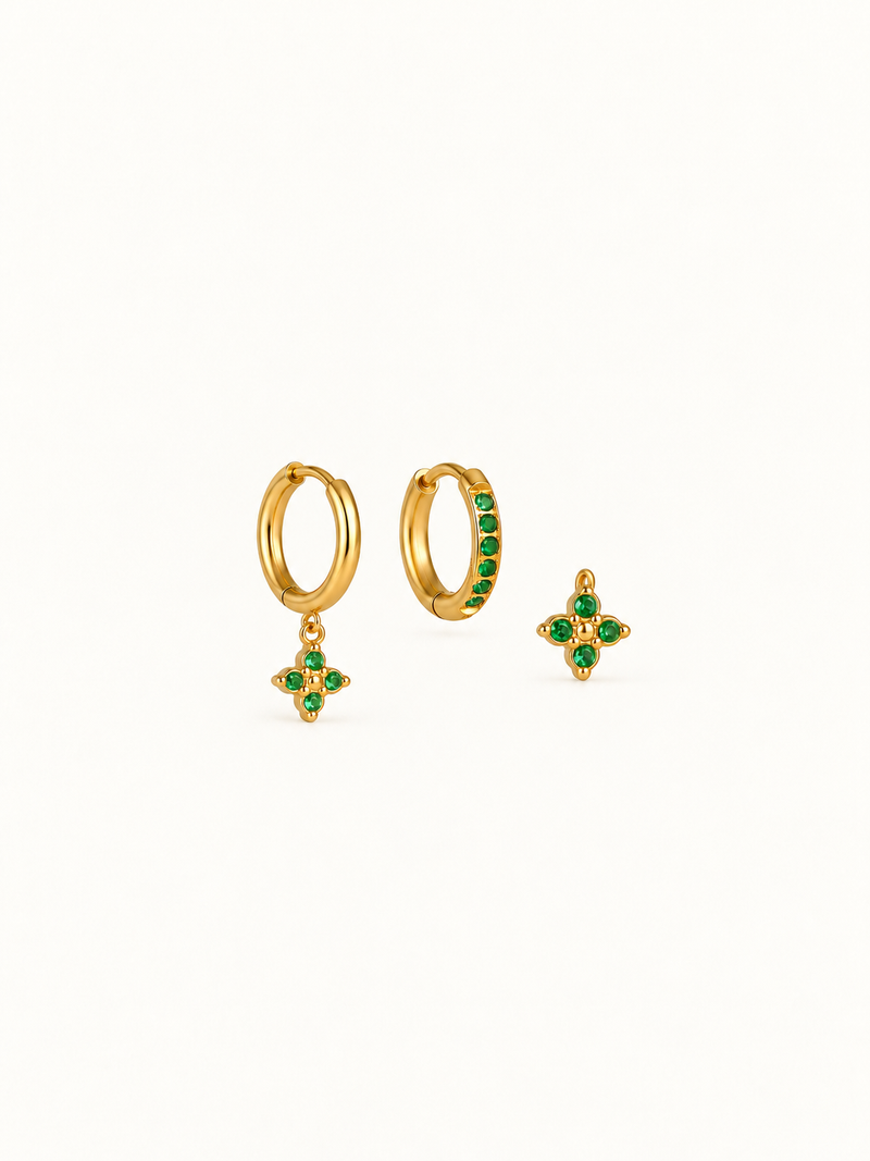 Julienne Flower Trio Earrings - Gold Green clean variation image