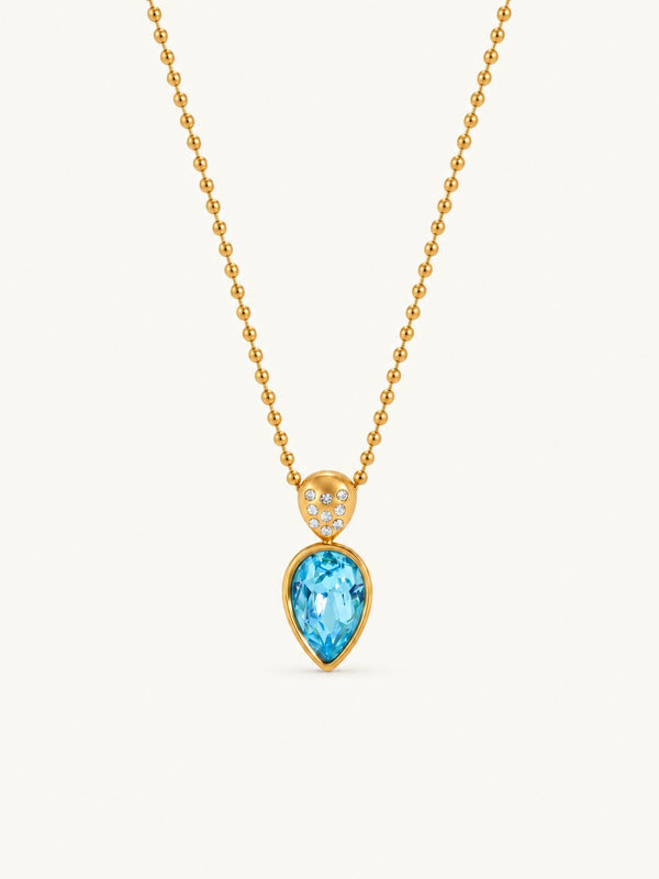 Amandine Faceted Stone Pendant Necklace – Aqua, product image with measurements
