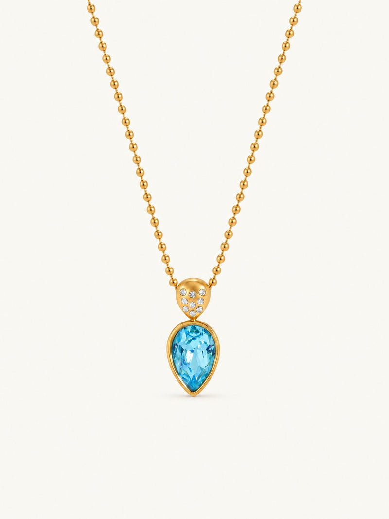 Amandine Faceted Stone Pendant Necklace – Aqua, product image with measurements