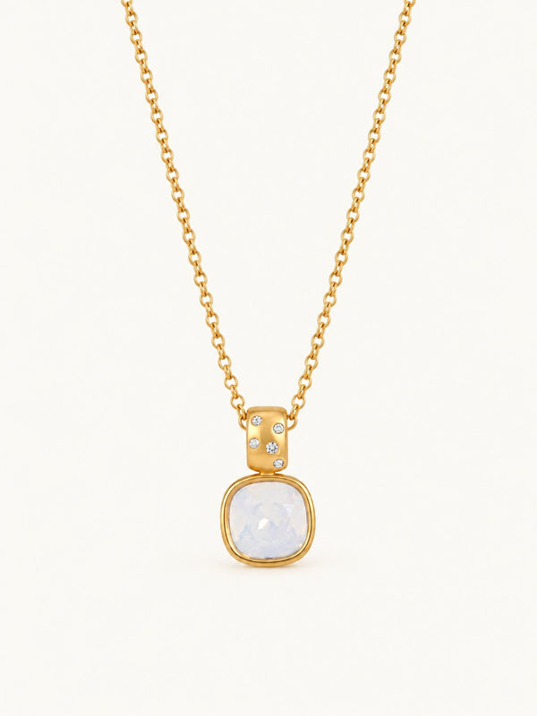 Amandine Faceted Stone Pendant Necklace – Opal White, product image with measurements
