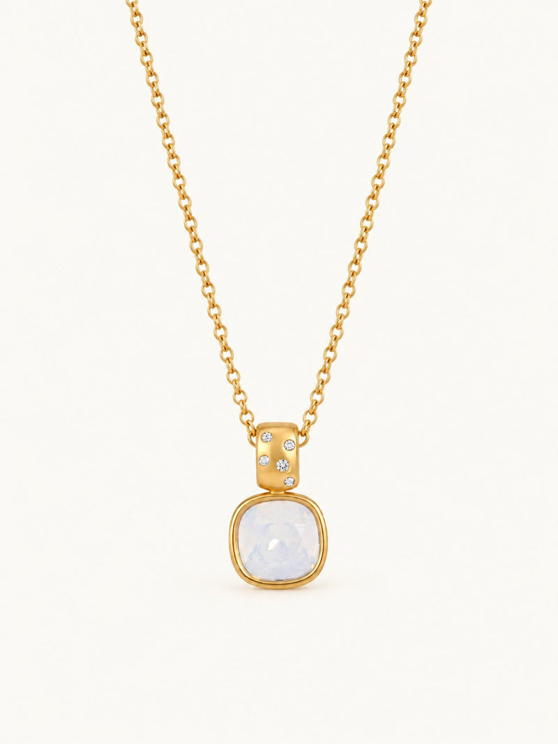 Amandine Faceted Stone Pendant Necklace – Opal White, product image with measurements