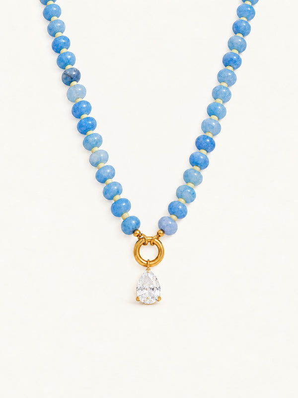 Blandine Beaded Stone Necklace – Blue, product image with measurements