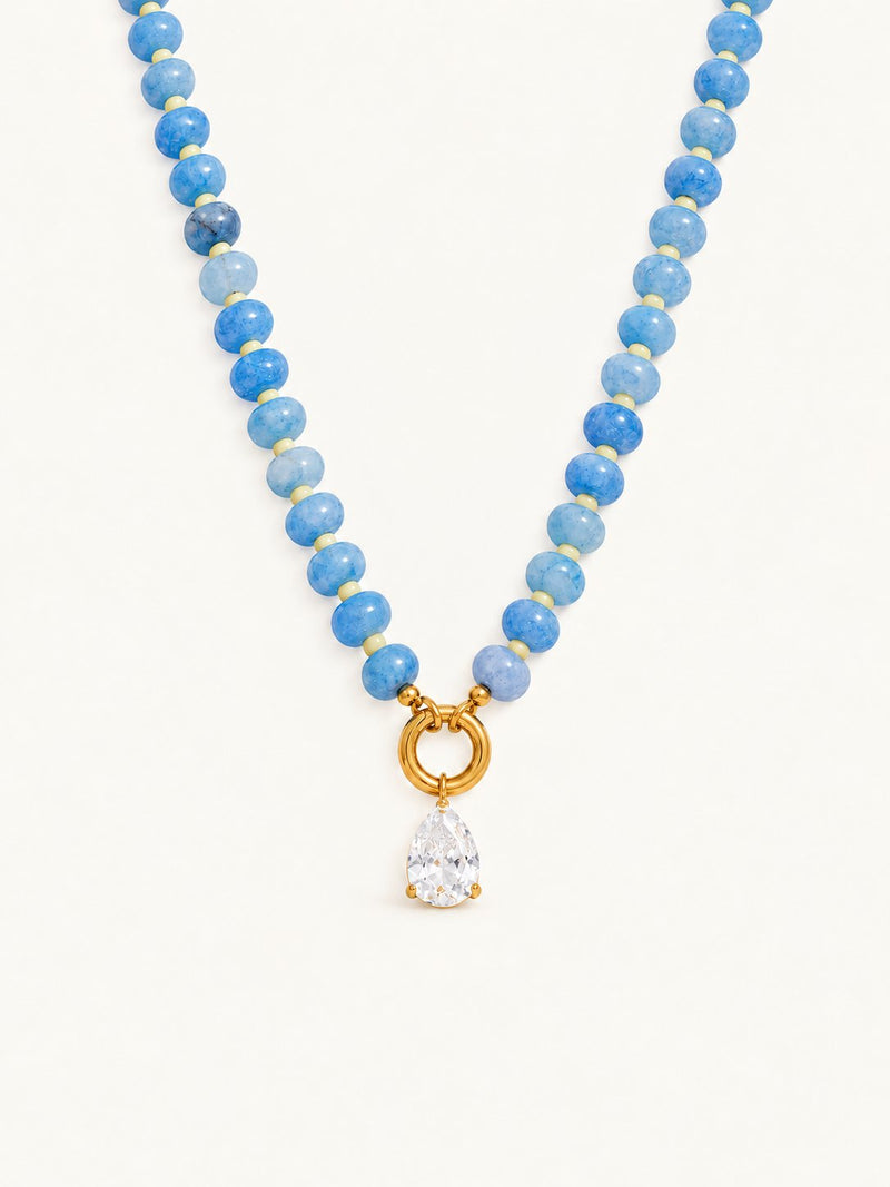 Blandine Beaded Stone Necklace – Blue, product image with measurements