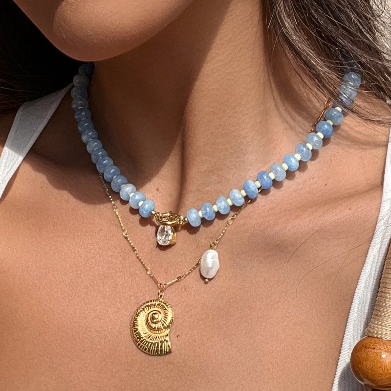 Blandine Beaded Stone Necklace – Blue, close view