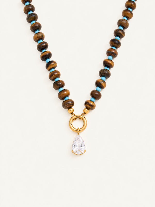 Blandine Beaded Stone Necklace – Brown, close view