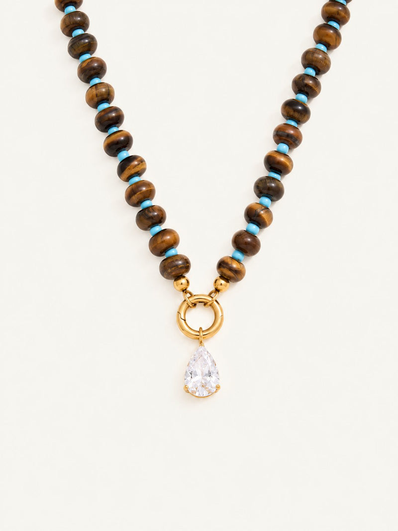 Blandine Beaded Stone Necklace – Brown, close view