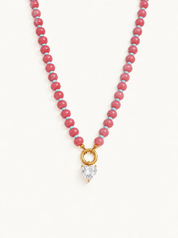 Blandine Beaded Stone Necklace – Pink, product image with measurements
