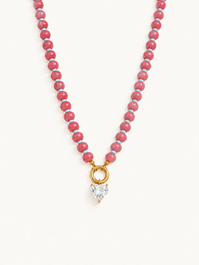Blandine Beaded Stone Necklace – Pink, product image with measurements