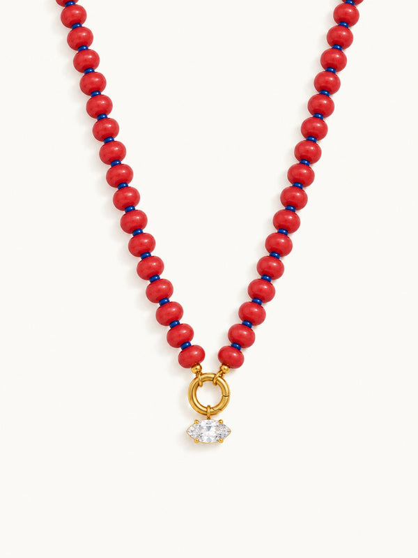 Blandine Beaded Stone Necklace – Red, product image with measurements