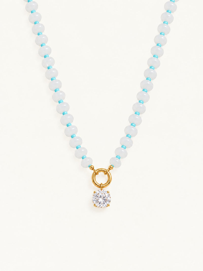 Blandine Beaded Stone Necklace – White, product image with measurements