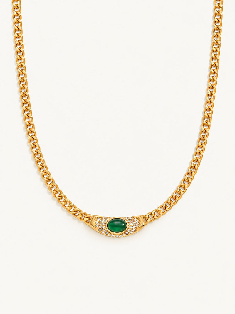 Clarisse Vintage Stone Curb Necklace – Green, product image with measurements
