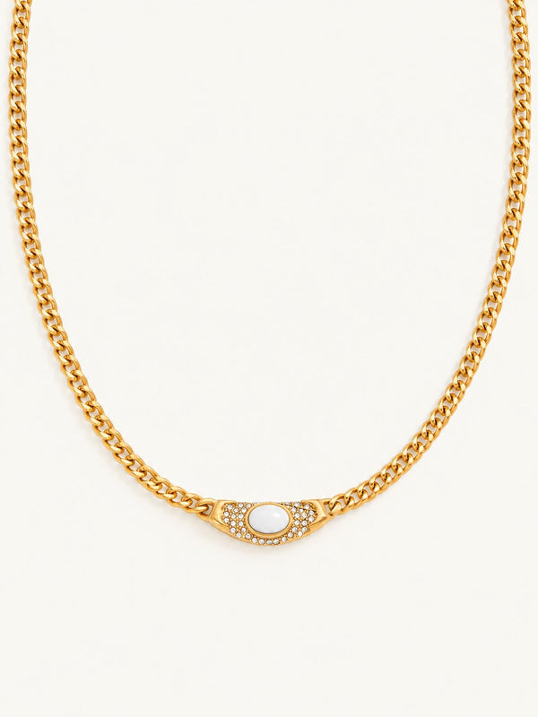 Clarisse Vintage Stone Curb Necklace – White, product image with measurements