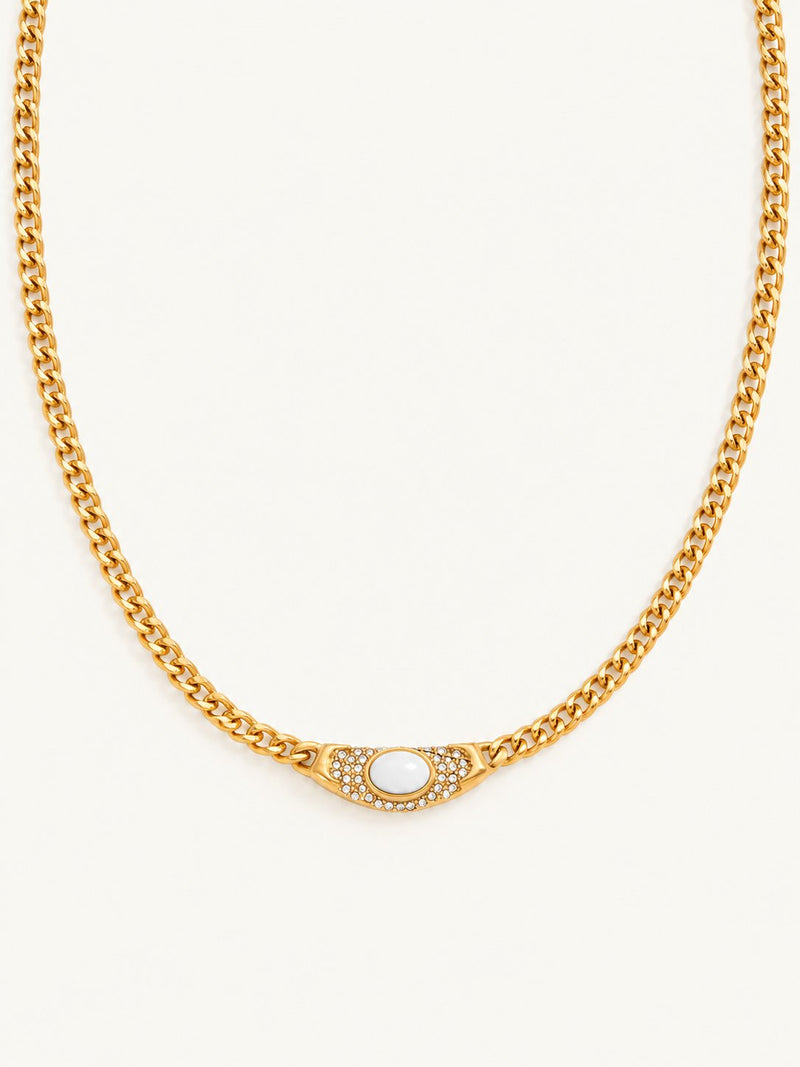 Clarisse Vintage Stone Curb Necklace – White, product image with measurements